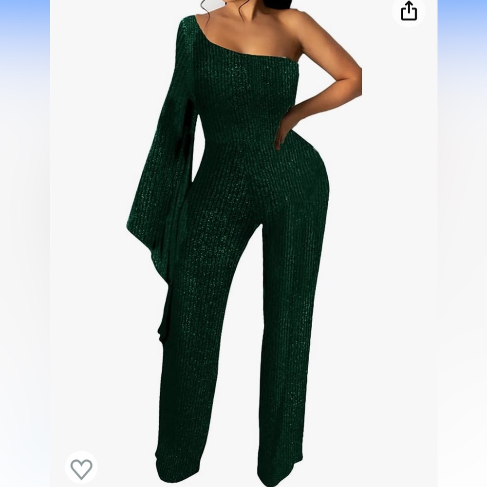 Green sparkly one shoulder jumpsuit